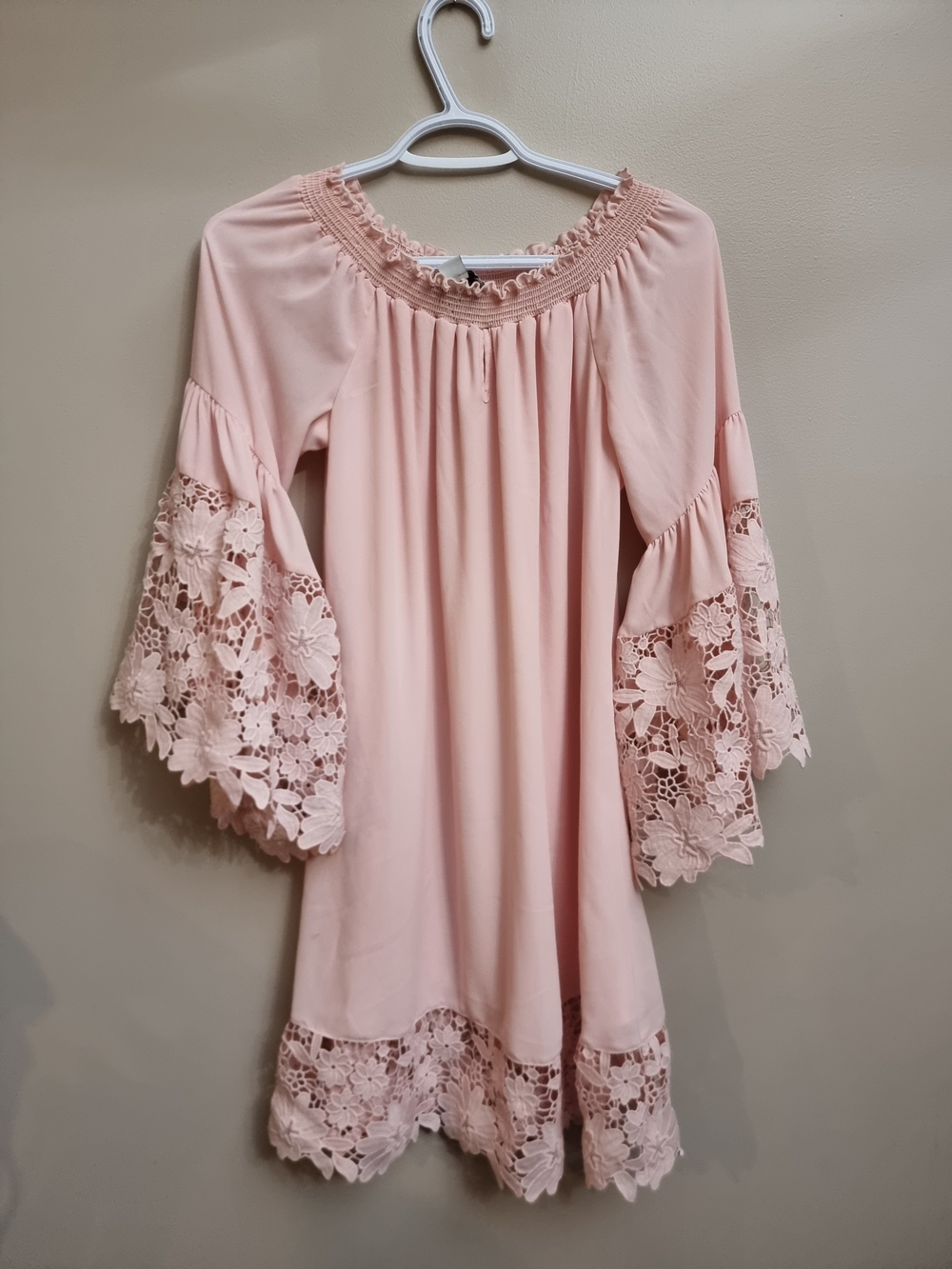 Womens Pink Lace-Trim Peasant Dress